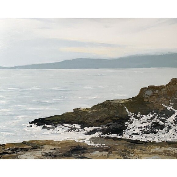 Original Oil Painting Contemporary Seascape Rocks Sea Spray Clouds 16x20 Signed - Picture 1 of 10